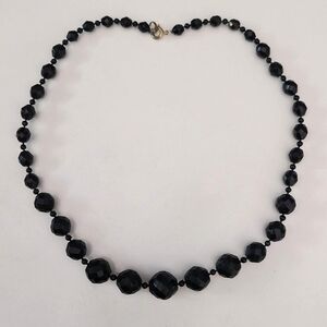 Vintage Faceted Beaded Necklace, black